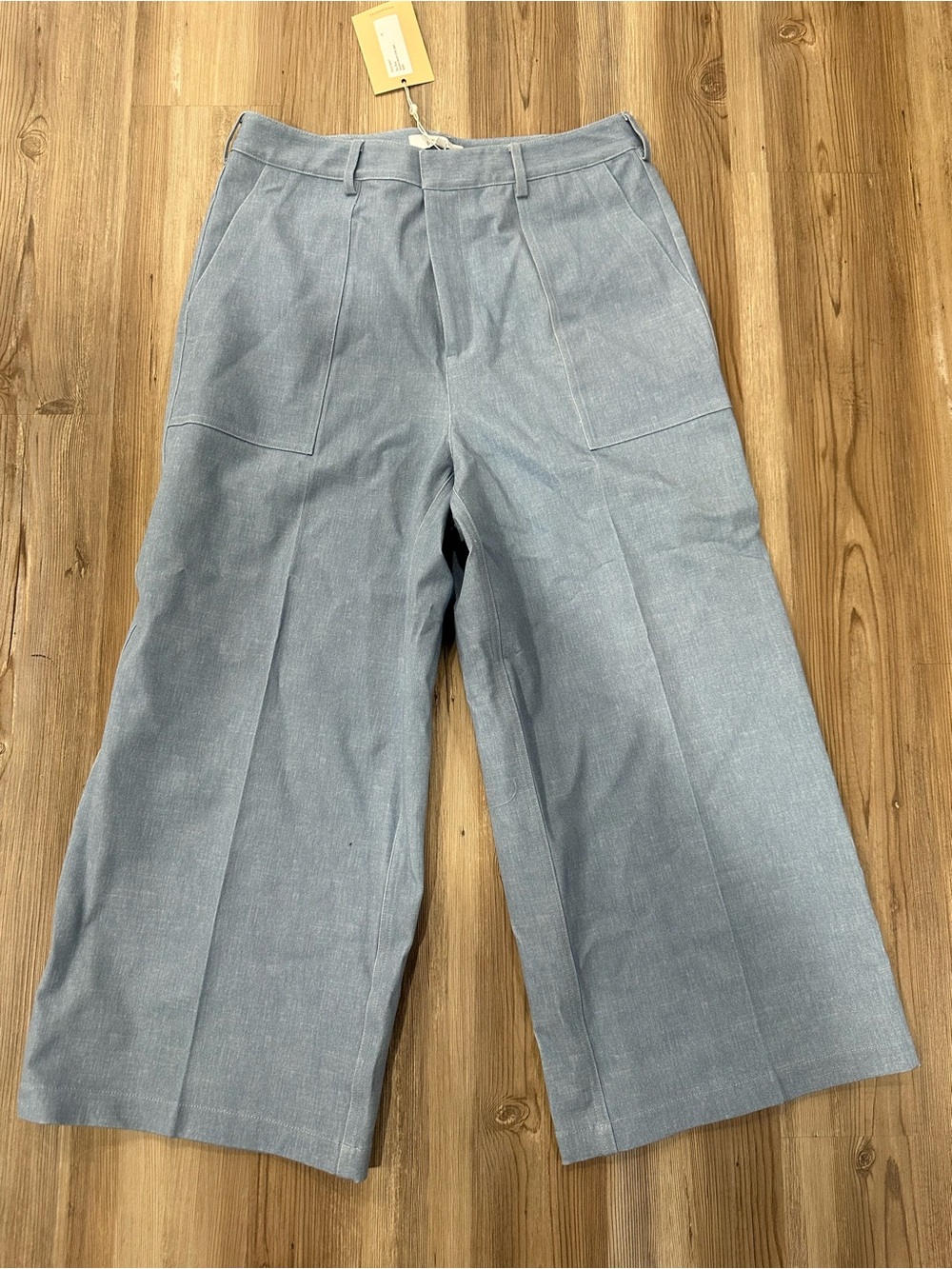 Pearl by lela rose blue stretch denim ellie jean Sz 12 pockets cropped wide leg